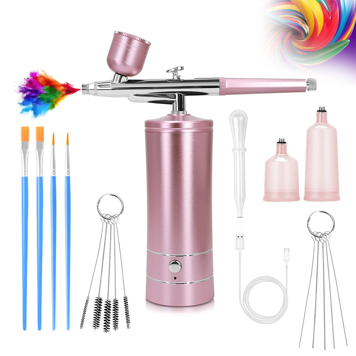 Airbrush-Kit Air Brush Kit With Airbrush Compressor Nail Charms Wireless Air Brush for Barber, Nail Art, Cake Decor, Makeup, Model Painting (Pink) crpen