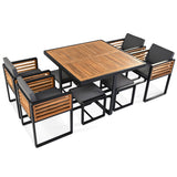 Merax 9 Pieces Outdoor Dining Set for 8 People, Acacia Wood Patio Furniture Sets with 1 Square Table, 4 Cushioned Chairs and 4 Ottomans for Backyard, Garden, Lawn, Poolside, Space Saving Design, Gray Merax
