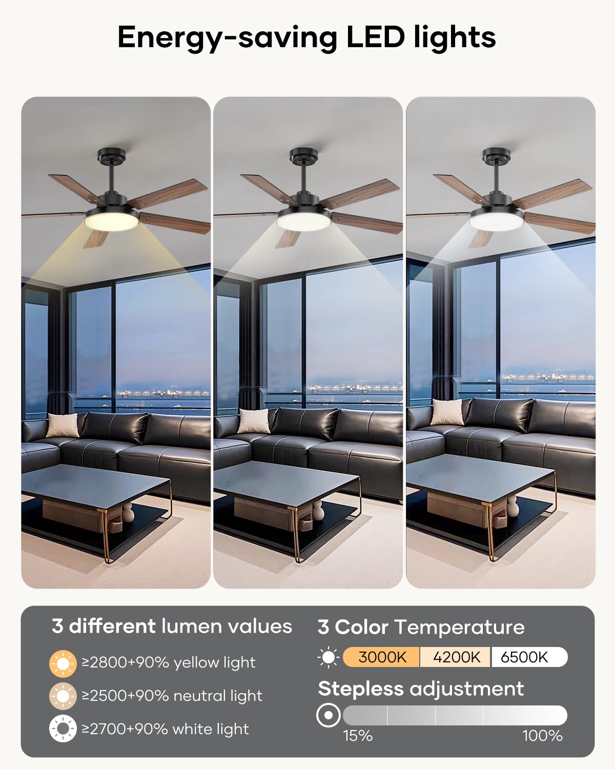 Vaczon 52 inch Black Ceiling fan with Light and Remote/APP, Ceiling Fans with Lights, 3CCT, Reversible 6 Speeds Quiet, Black Modern Ceiling Fan with Light for Indoor Outdoor Bedroom Patio Living Room Vaczon