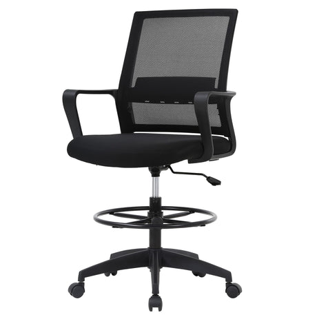 PayLessHere Drafting Chair Computer Standing Desk Chair Tall Office Chair with Lumbar Support Adjustable Foot Ring for Mesh Ergonomic Mid-Back Desk Chair (Black) PayLessHere