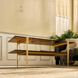 Saint Mossi Tadio Double Layer Glass Coffee Table for Living Room, Brown Glass & Coffee Brown MDF Bottom Shelf SM Saint Mossi