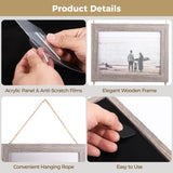 yeesport 2 PCS Farmhouse Wooden Hanging Photo Frames, Rustic Wall Picture Display with Jute Rope, Acrylic Panel 4-Photo Collage Frames for Living Room, Bedroom, Office, Stairs Decor yeesport