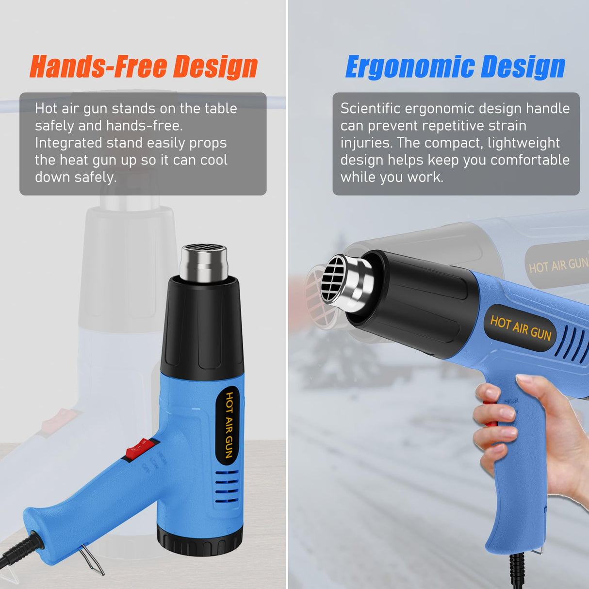 Heat Gun 1300W Fast Heating for Vinyl Wrap, Crafting, Shrink Tubing, Paint, Epoxy Resin, Candle Making Variable, Adjustable Temperature, Overload Protection Hot Air Gun Kit Nozzles, Scraper（JFHG1000） JFTOOIS