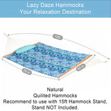 Lazy Daze Hammocks 12FT Quilted Fabric Hammock with Pillow, Double 2 Person Hammock with Spreader Bar for Outdoor Outside Patio Garden Yard Pool Beach QFH037 Lazy Daze Hammocks