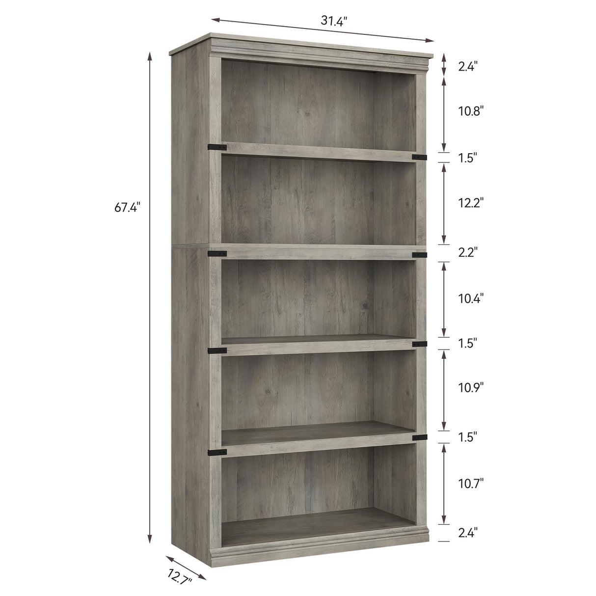 GAOMON 5 Tier Bookcase, Farmhouse Book Shelf with Storage Open Display Bookshelves, 67.4" Tall Book Case Wooden 5 Shelf Bookcase Home Decor Furniture for Home Office, Living Room, Bed Room - Grey GAOMON