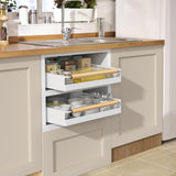 Upesitom Pull Out Cabinet Organizer, 15.3'' Deep Expandable Slide Out Cabinet Organizer Fixed with Adhesive Nano Film, Slide Out Drawers Pull Out Tray for Cabinet in Kitchen, Pantry, Bathroom, White Upesitom