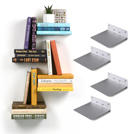 xympo Floating Invisible Bookshelf Wall Mounted (Set of 4) - Aluminum - Turn Books into Floating Shelves xympo
