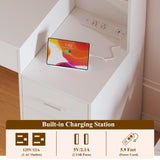 HUAHUU Large Vanity Desk with Mirror & Lights, White Makeup Vanity with 8 Drawers & 6 Storage Shelves, Vanity Set with LED Lights and Power Outlet, 3 Lighting Modes, Adjustable Brightness HUAHUU