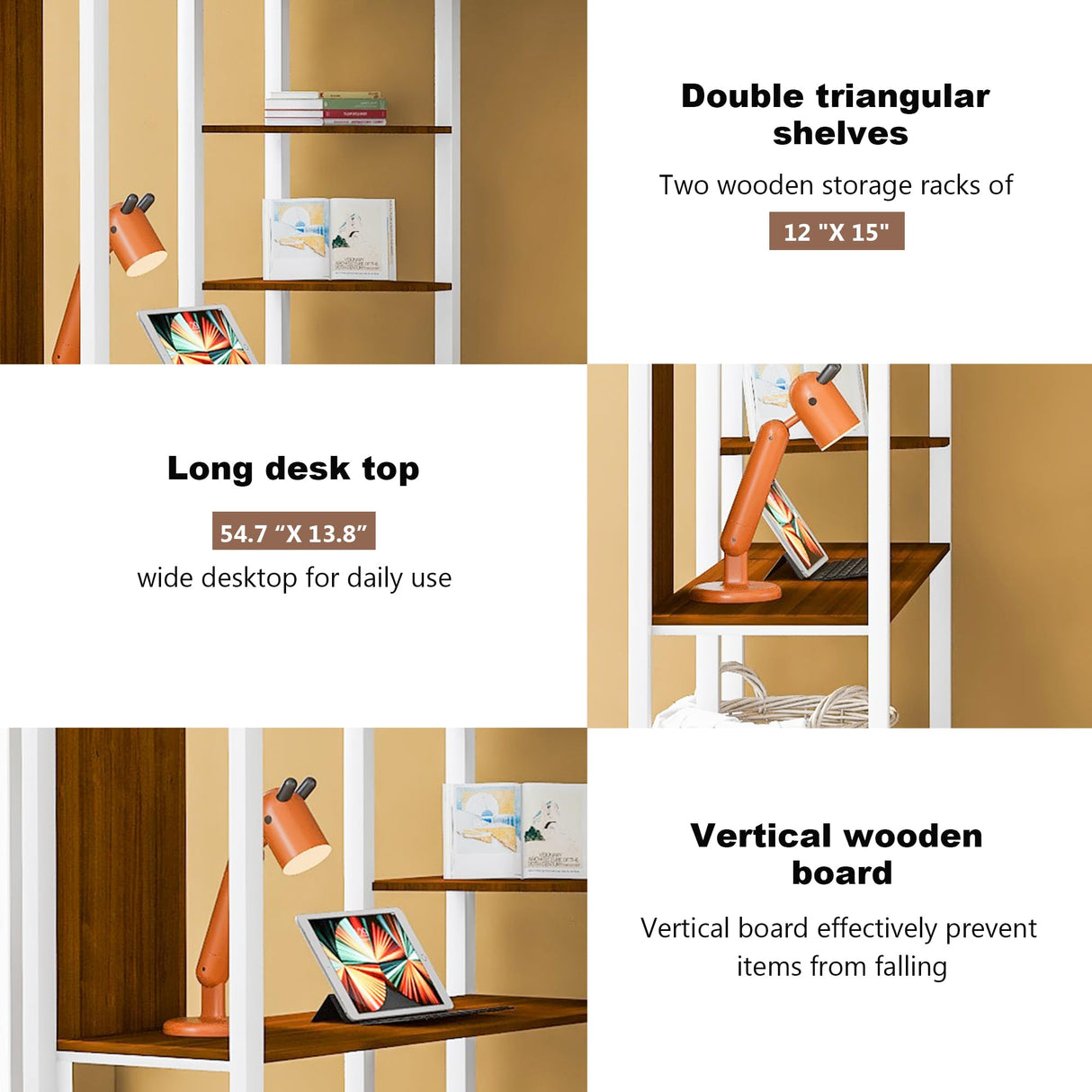 Merax Full Size Metal Loft Bed with 2 Shelves and one Desk,Full Loft Bed,Easy Assembly, No Box Spring Needed, White Merax