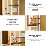 Merax Full Size Metal Loft Bed with 2 Shelves and one Desk,Full Loft Bed,Easy Assembly, No Box Spring Needed, White Merax