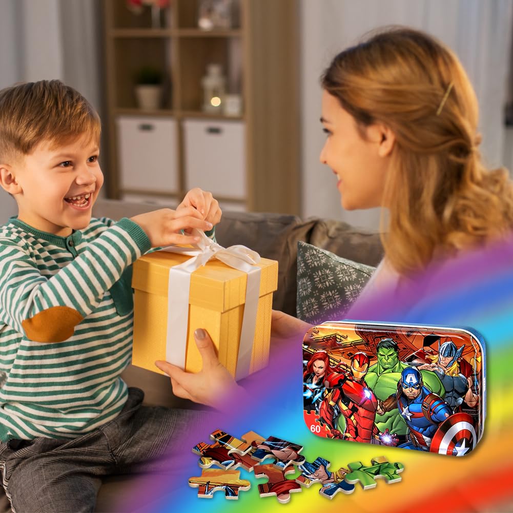 Puzzles for Kids 60 Piece Jigsaw Puzzles for Kids Ages 4-6 Wood Puzzles in a Metal Box Dinosaur Puzzles for Kids Ages 8-10 Great Gifts for Girls and Boys AVENGERS