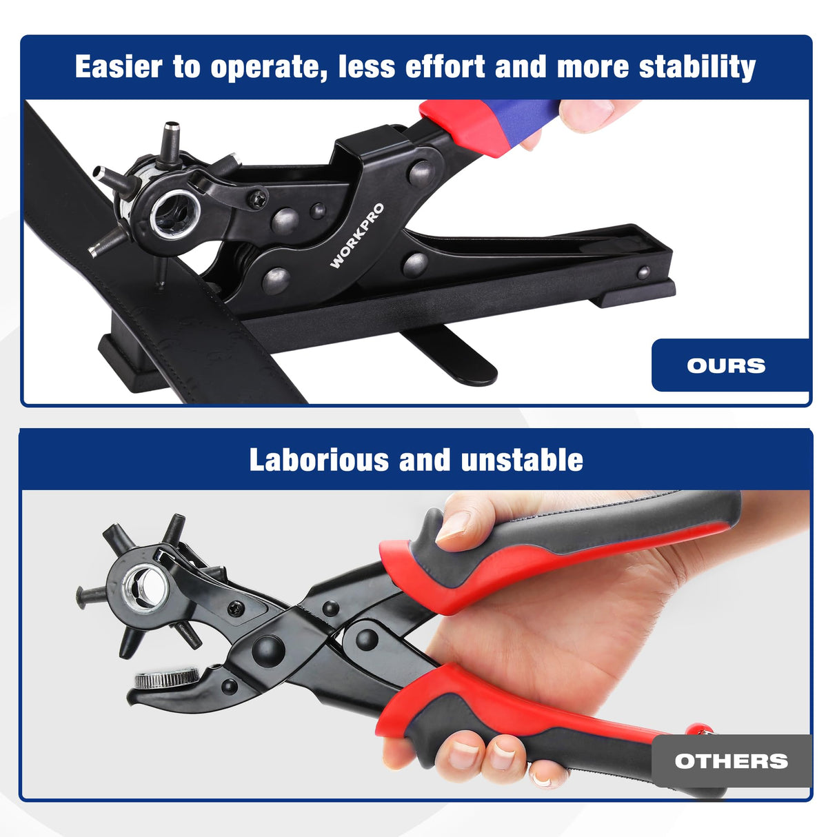 WORKPRO Desktop Leather Hole Punch Set, Rotary Belt Hole Puncher for Leather, 6 Punch Sizes, Heavy Duty Leather Hole Punch Tool for Leather Belts, Dog Collars, Watch Band, Saddles, Shoes, Home DIY WORKPRO