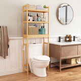 HITOMEN 3-Tier Bamboo Over The Toilet Storage Cabinet with Adjustable Shelves and Hooks HITOMEN