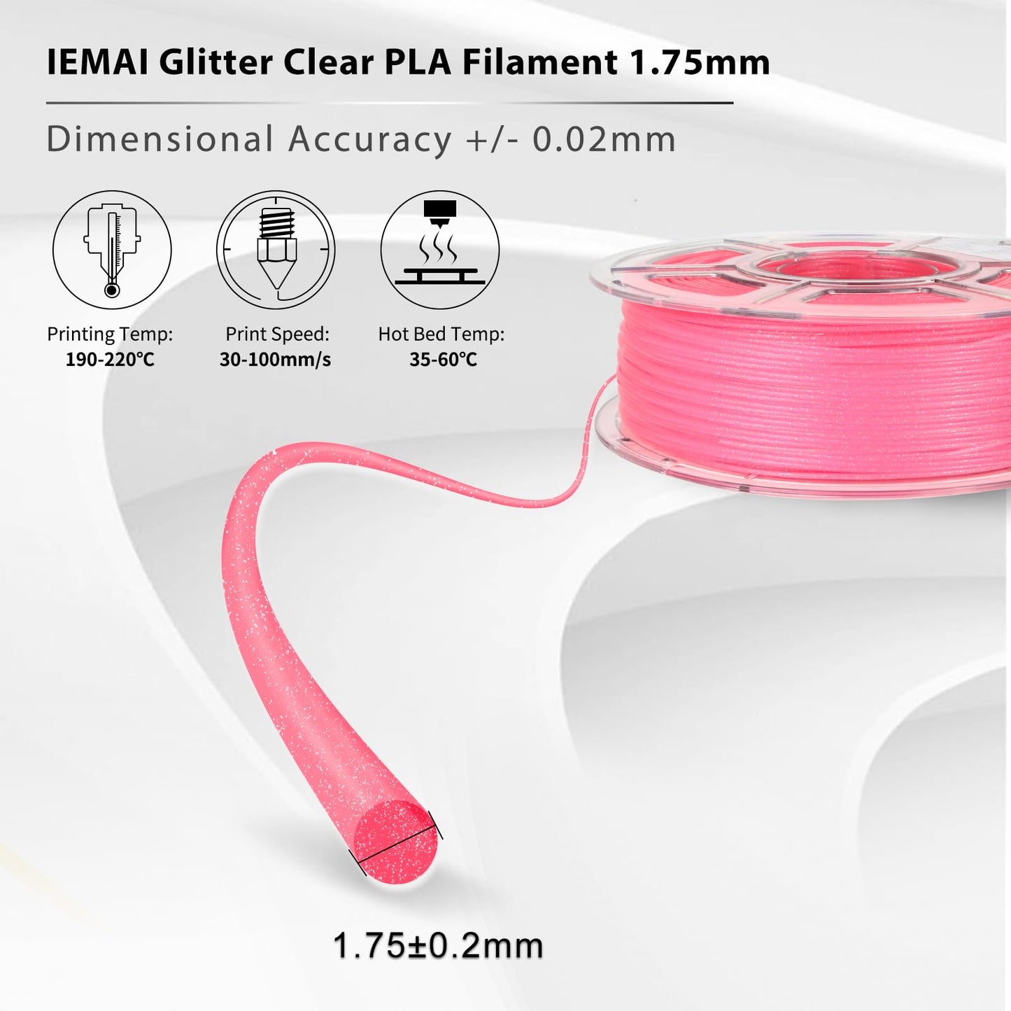 IEMAI Clear PLA Filament 1.75mm Bundle, High Speed 3D Printer Filament at 30-600mm/s, Transparent PLA Filament with Glitter Shiny, 250g × 4 Spool, Purple/Blue/Mint Green/Rose Pink - WoodArtSupply