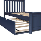 Max & Lily Twin Bed, Wood Bed Frame with Headboard For Kids with Trundle, Slatted, Blue Max & Lily