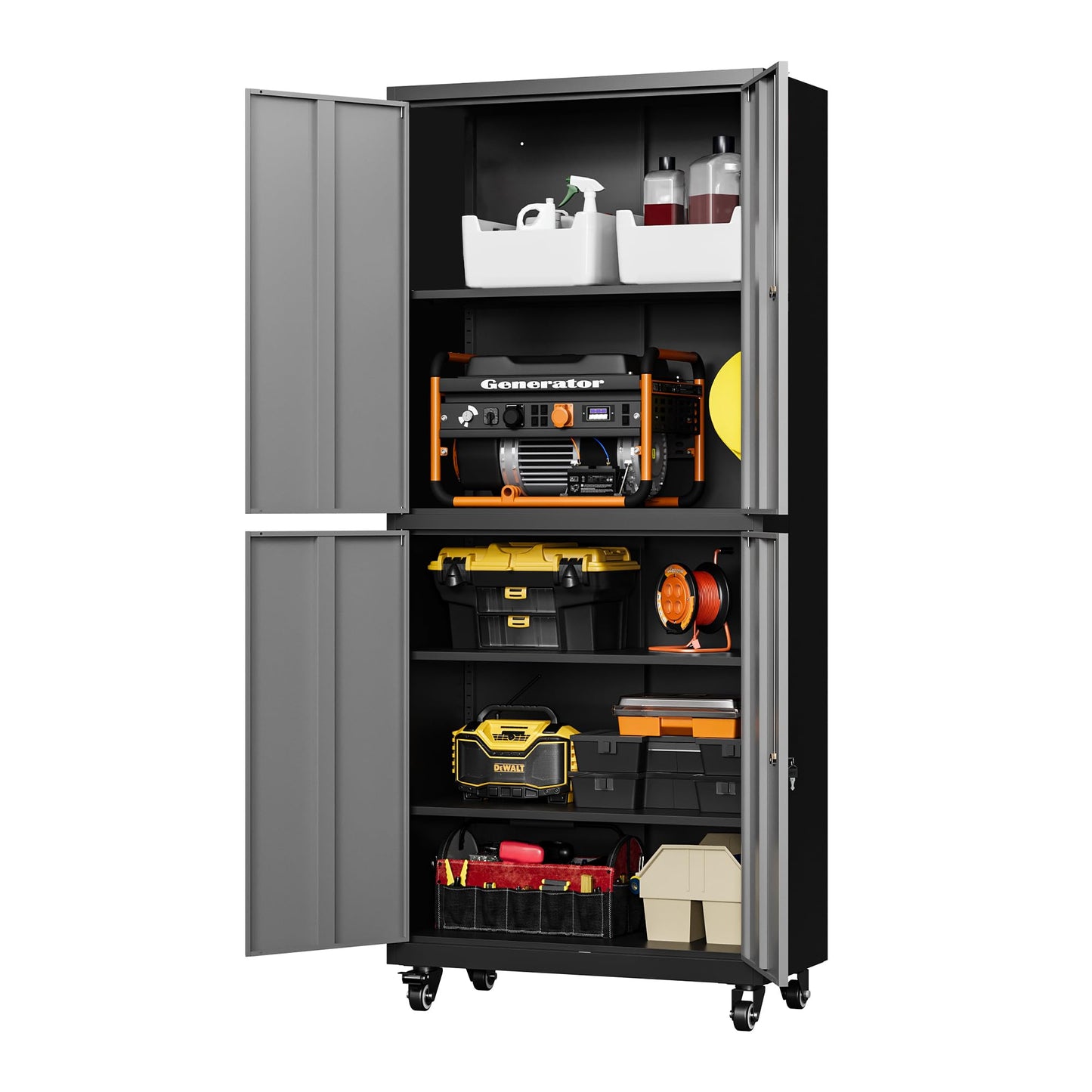 Letaya Metal Garage Storage Cabinet with Wheels,Steel Tool Rolling Cabinets with Lock Door and Adjustable Shelves fro Home Utility Organization Room (1PC-Black Gray) - WoodArtSupply