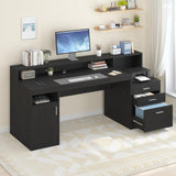 YOMILUVE Computer Desk with 3 Drawer & Storage Shelves, Home Office Desk with File Drawer & Cabinet, Writing Study Table with Long Monitor Stand & Printer Shelf, Executive Desk, Black YOMILUVE