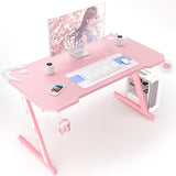 Homall Gaming Computer Desk with Carbon Fiber Surface, Gaming Table Z Shaped Pc Home Office with Cup Holder&Headphone Hook(44 in, Pink) Homall
