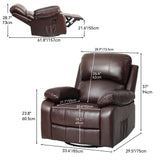 DWVO Rocker Recliner Chair with Heat and Massage, Manual Reclining Chair with Overstuffed Armrest, Rocking Function and Side Pocket, Faux Leather Recliner for Living Room,Brown DWVO
