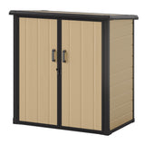 GOOBED Outdoor Storage Shed with 2 Adjustable Shelves, 49 Cu Ft Waterproof Vertical Garden Tool Shed with Lockable Door, Plastic Tall Tool Cabinet for Backyard Garden Patio Lawn, Brown GOOBED