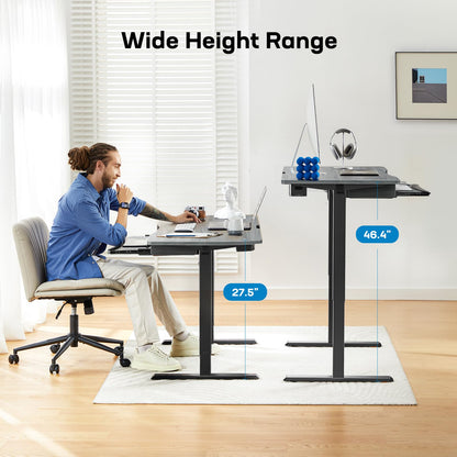 HUANUO Standing Desk Adjustable Height, 48" x 24" Electric Stand Up Desk for Home Office with Large Keyboard Tray(26.7"), 4 Memory Height Setting, Computer Workstation, Grey - WoodArtSupply