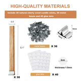 Phinicco 30 Sets Double-Layered Wooden Candle Wicks and Stands 5.1 X 0.5 Inch Natural Candle Wood Wicks Wooden Wicks Wood Wicks for Candles Making,Wooden Candle Wick with Base and Stickers, phi272c Phinicco