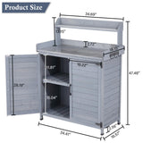 Garvee Outdoor Potting Bench Table, Wooden Gardening Furniture with Metal Tabletop and Storage Cabinet, Horticulture Workstation with Adjustable Shelf for Garden, Patio, Backyard, Greenhouse Garvee