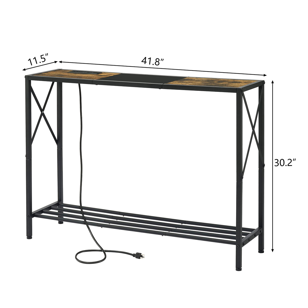 Tajsoon Console Table with Charging Station, 41.8" Entryway Table with Shelves, 2-Tier Narrow Sofa Table, Long Behind Couch Table, for Entryway, Foyer, Living Room, Hallway, Brown & Black Tajsoon