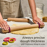 Rolling Pin For Baking with Thickness Rings - 2 Adjustable Rolling Pin with Scale - Sustainable FSC® Wood - for Pie Crust, Cookie, Pastry - Baking Essential Praknu