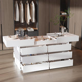 WOODTIME Armoire Bedroom Island with Sliding Glass Top, Wardrobe Closet with 12 Drawers, Walk-in Closet Island Dresser for Bedroom Shops, White WOODTIME