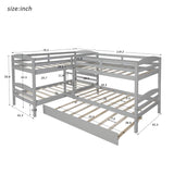 Harper & Bright Designs Quad Bunk Bed with Trundle, L Shaped Bunk Bed for 4 Kids, Wooden Twin Bunk Bed Frame for Kids Teens Adults - Gray Harper & Bright Designs