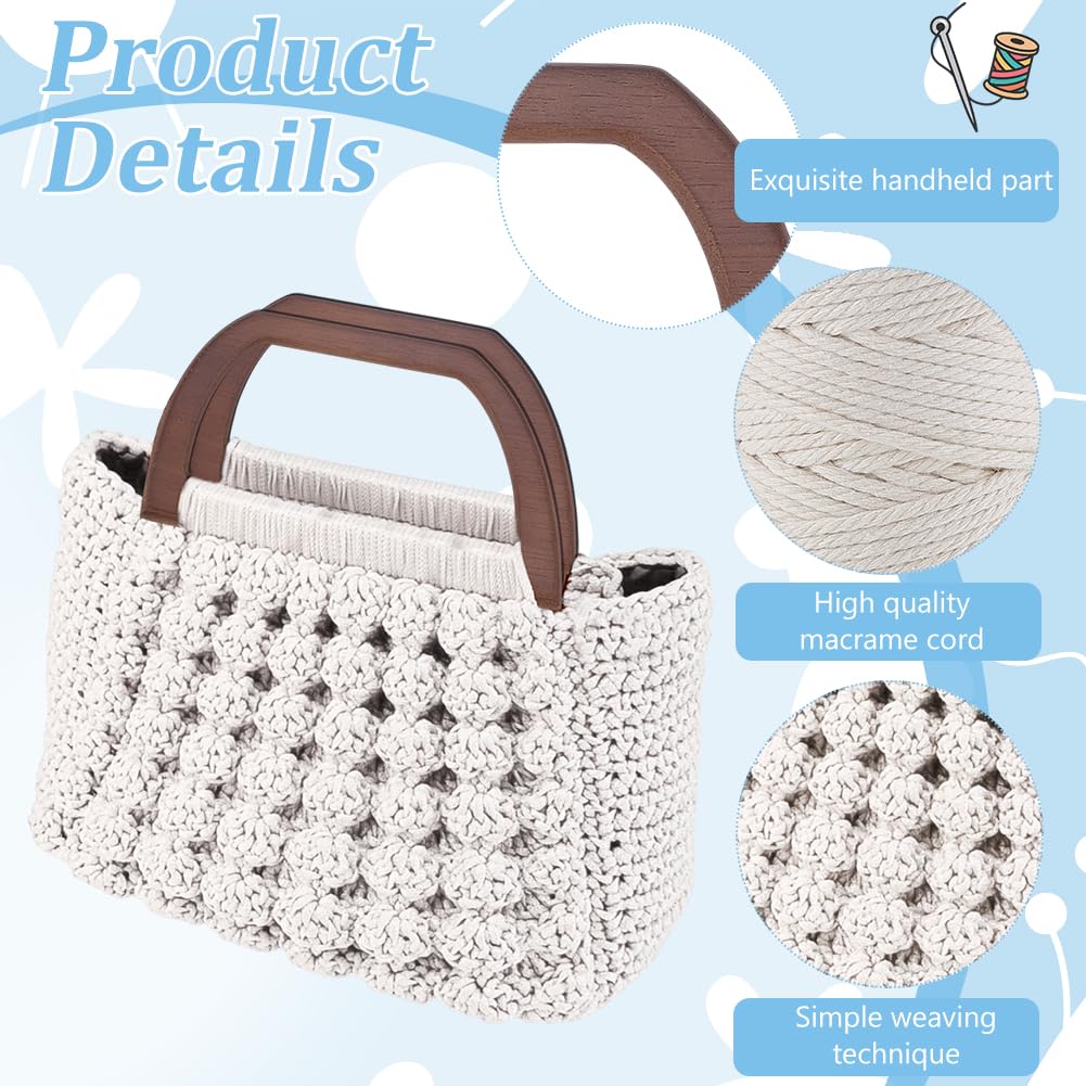 BEUNITONE DIY Macrame Shell Bag Kit for Beginners Purse Making Kit for Women DIY Handmade Beach Bag DIY Kit for Starter Macrame Tote Bag Kit with D Shaped Bag Handles with Step-by-Step Instructions BEUNITONE