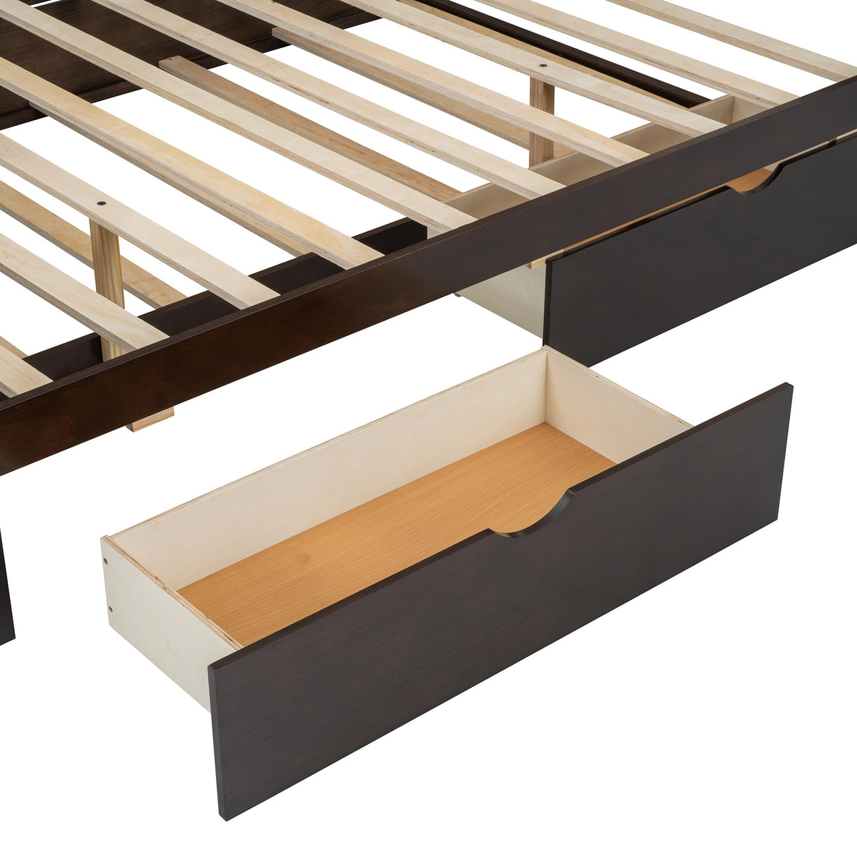 Ball & Cast Queen Wooden Platform Bed with Pull Out Trundle & Storage Drawers,Classic Bedframe W/Luxurious Padding Headboard,Rattan Accent,Modern Furniture for Bedroom Guest Room Apartment,Espresso Ball & Cast