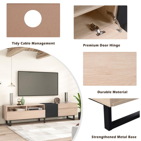 Virubi Modern TV Stand with 3 Cabinets & Open Shelves, Minimalist Wooden Entertainment Center for TVs Up to 80”, Sturdy TV Console for Living Room Bedroom Decor (Wood) Virubi