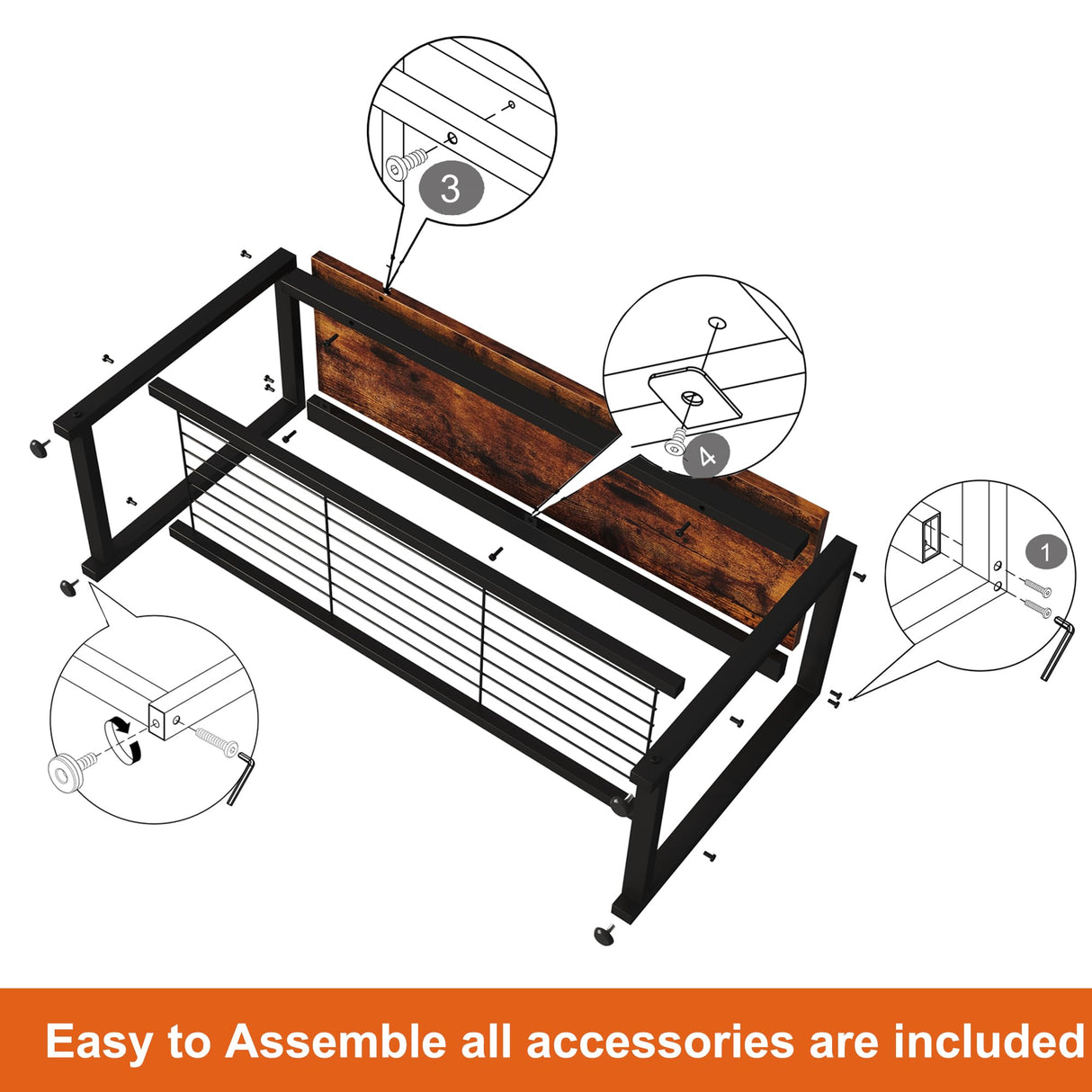 HOMEFORT Shoe Bench, Modern Industrial Shoe Storage Bench, Entryway Bench with Mesh Shelf and Sturdy Metal Frame, Metal Shoe Rack with Durable MDF Top for Hallway, Mudroom, Living Room, Rustic Brown HOMEFORT