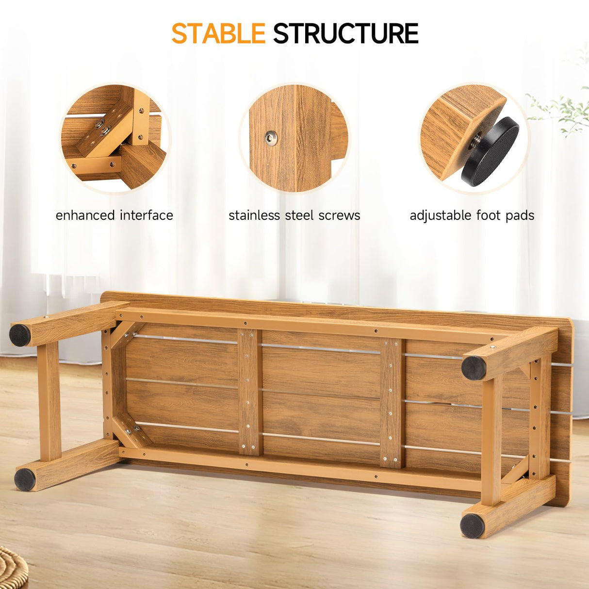 ONBRILL Outdoor Bench, 2-Person Poly Lumber Garden Bench, All-Weather Patio Bench Will not Rot and Fade for Garden, Porch, Backyard and Park, Easy Installation, Teak ONBRILL