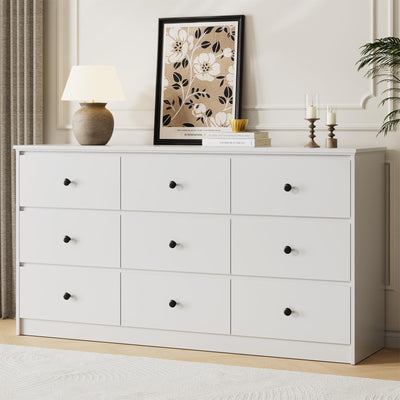 Tradare 9 Drawer Dresser for Bedroom, 59" Wide White Chest of Drawers, Wooden Dresser with 9 Drawers with Ample Storage, Modern Storage Organizer for Hallway,Nursery