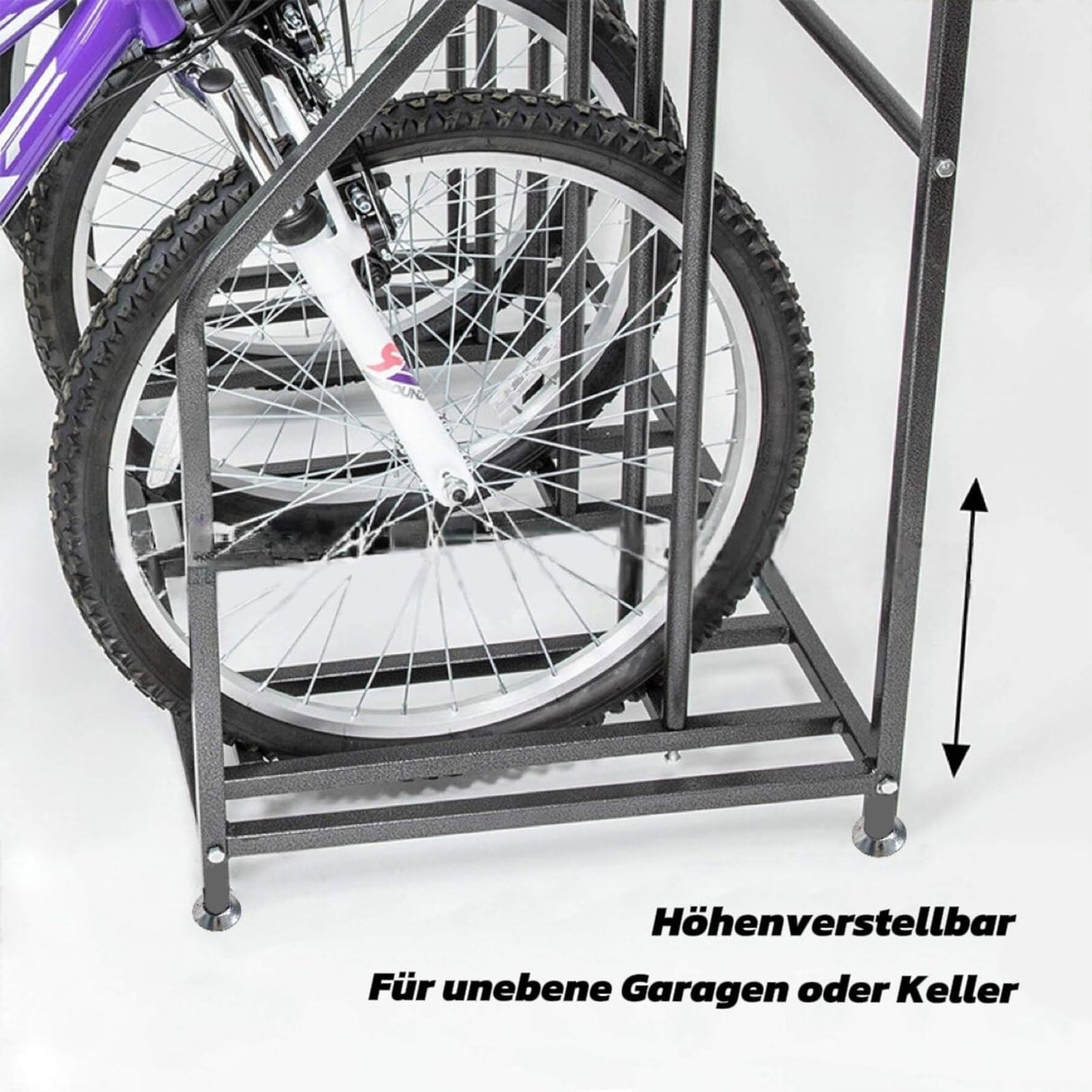 Kapler Bike Stand Rack - 4-Bicycle Floor Parking with Storage Basket & Anti-Slip Base for Garage Backyard Indoor & Outdoor Use - Fits Mountain Road & Hybrid Bikes Kapler