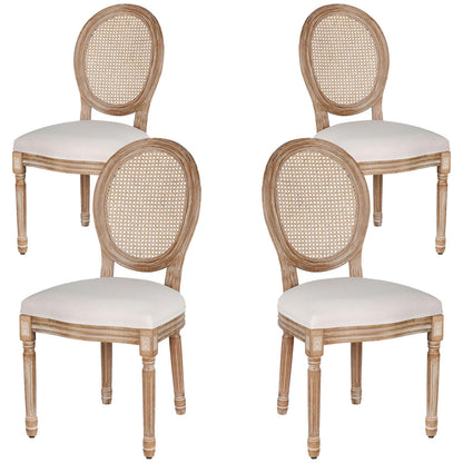 Polar Aurora Dining Chairs Set of 4 Beige Rattan Round Back with Solid Wood Legs and Frame for French Country Kitchen Dining Room