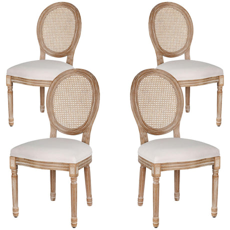 Polar Aurora Dining Chairs Set of 4 Beige Rattan Round Back with Solid Wood Legs and Frame for French Country Kitchen Dining Room Polar Aurora