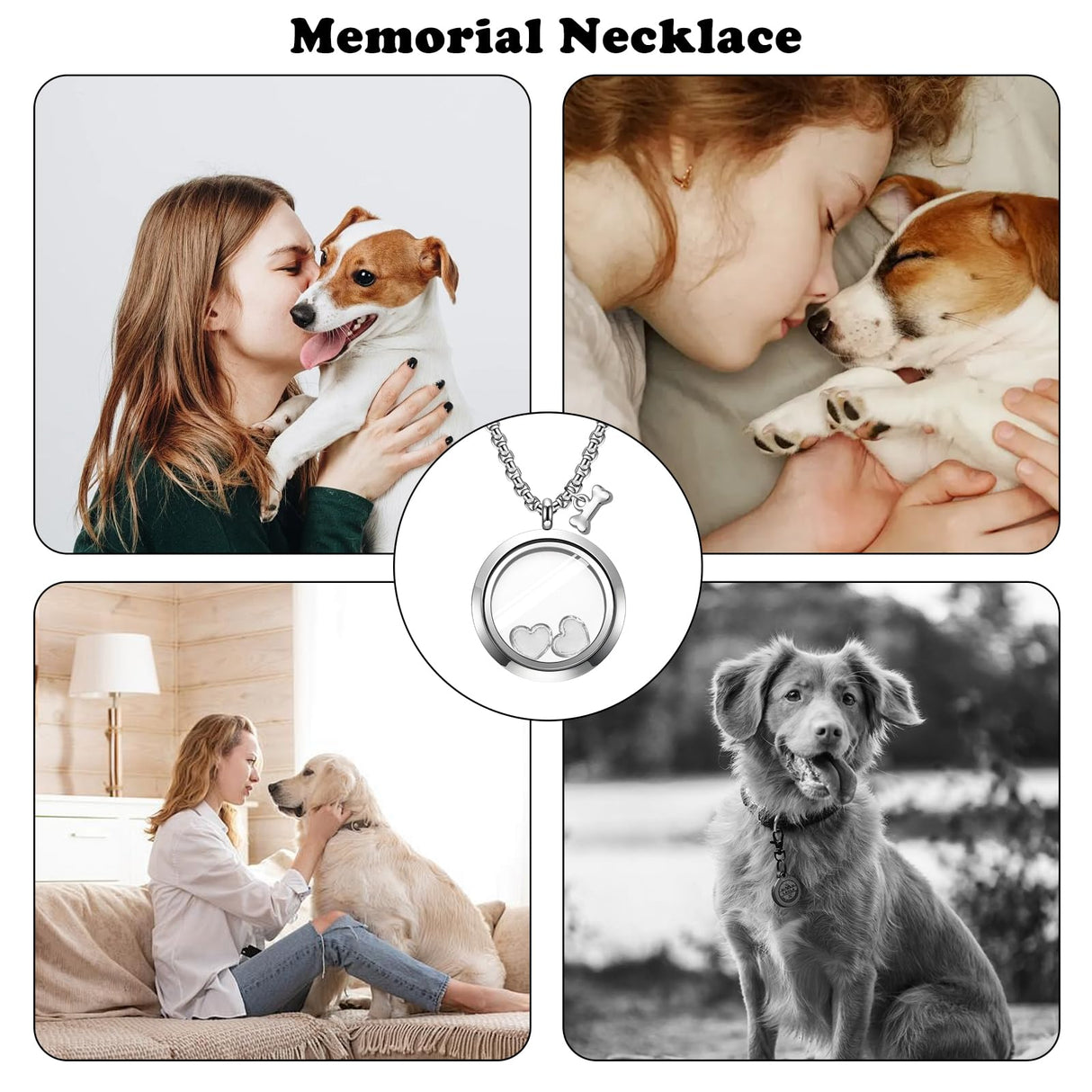 Pet Fur Memorial Necklace Pet Dog Ashes Keepsake Pet Urn Pendant Memorial Jewelry Necklace Transparent Glass Circle Stainless Steel Chain Cat Hair Memorial Gifts, Heart Necklace for Dried Flowers HINGTAI