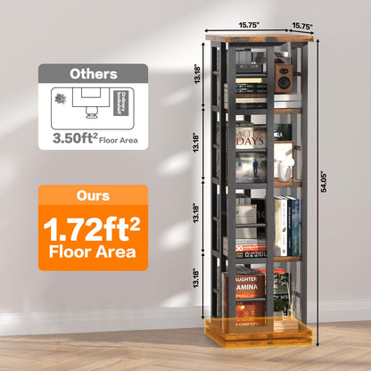 EasyCom 360° Rotating Wood Bookshelf with Metal Frame - 4-Tier Corner Storage for Living Room and Office, Brown - WoodArtSupply