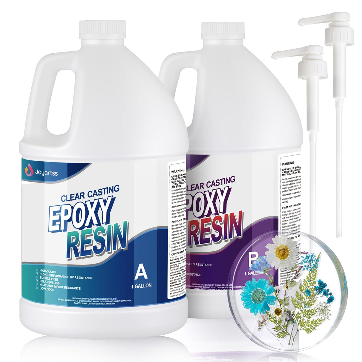 Joyartss Epoxy Resin 2 Gallon, Crystal Clear Epoxy Resin Kit with Pumps, No Yellowing No Bubble Epoxy Resin and Hardener for Casting, Art Craft, Molds, Jewelry, Flower, Table Top Joyartss
