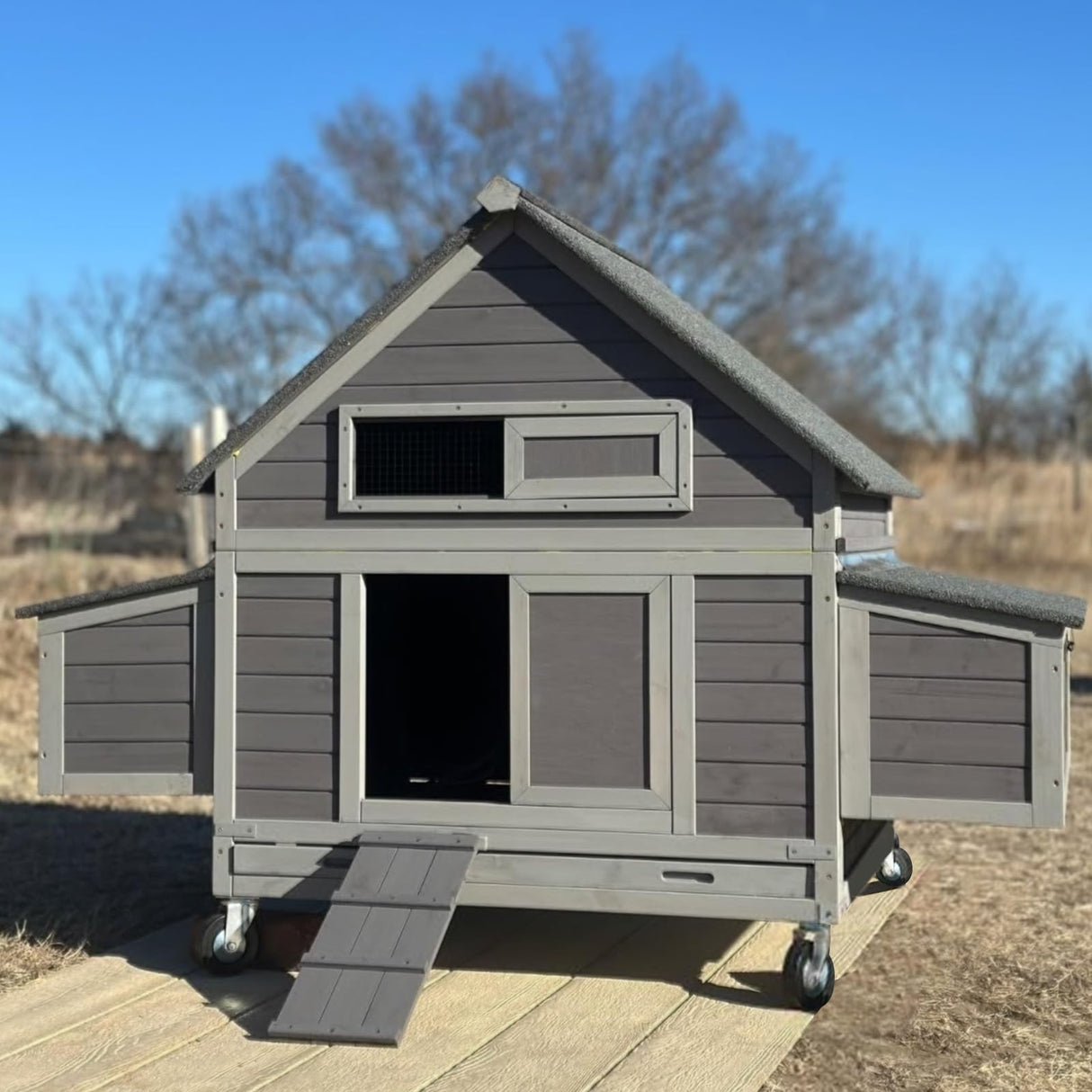 GUTINNEEN Large Chicken Coop on Wheels Mobile Wooden Hen House Weatherproof Duck Poultry Cage 67.3" L for 6-8 Chickens with 6 Nesting Box GUTINNEEN