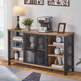 FATORRI Industrial Wine Bar Cabinet for Liquor and Glasses, Farmhouse Wood Coffee Cabinet with Wine Rack, Metal Sideboard and Buffet Cabinet (55 Inch, Rustic Oak) FATORRI