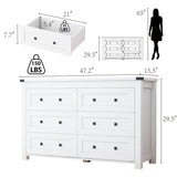 Dresser for Bedroom with 6 Drawers, Farmhouse Wood Chest of Drawers, Wide TV Stand Closet Storage Furniture with Metal Handle, Modern Clothes Organizer for Hallway, Living Room, Entryway, White Xixini