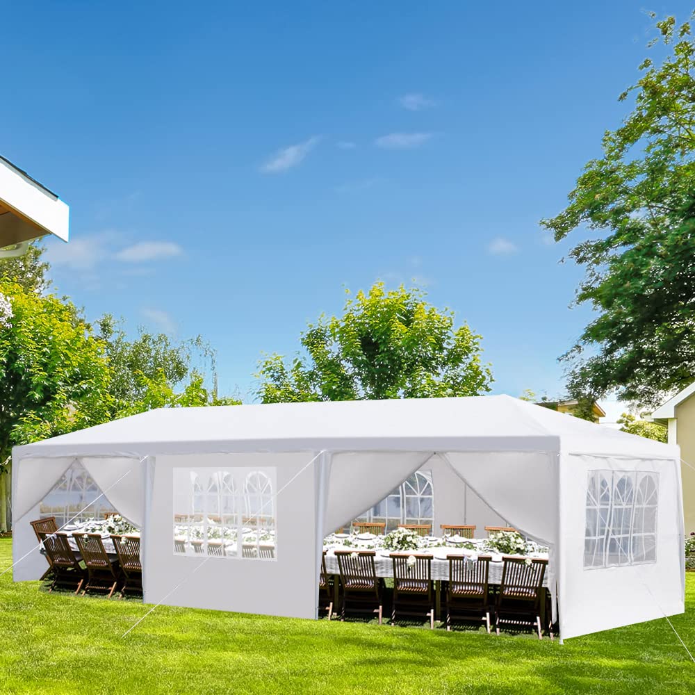 Veryke 10' x 30' Party / Wedding Tent with 8 Removable Sidewalls, White Patio Canopy Tent, Outdoor Patio Gazebo with Spiral Tubes, Waterproof (10' x 30' / 8 Sidewalls) VERYKE