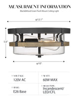 EAPUDUN Farmhouse Ceiling Light, Wooden Flush Mount Ceiling Light Fixtures with Clear Glass Shade, Retro 2-Light Ceiling Lamp for Hallway Entryway Bedroom Kitchen Dining Room FMA1443-FBDT EAPUDUN