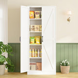 RAVIGIN Farmhouse Storage Cabinet,75" H Metal Pantry Cabinet with Barn Doors and Adjustable Shelves,75" H 6-Tier Rustic Pantry Organizers for Kitchen,Dining Room,White RAVIGIN