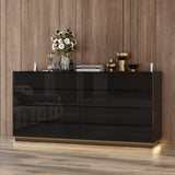 ROMSHINE Black Drawer Dresser with LED Light, Modern High Gloss Dresser with 8 Drawers, 63" Long Dresser Double Dresser Storage Chest of Drawer for Bedroom, Living Room, Entryway ROMSHINE